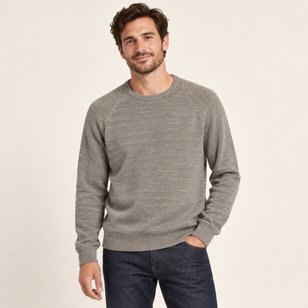 L.L.Bean Men's XL Organic Cotton Textured Crewneck Raglan Sweater Gray